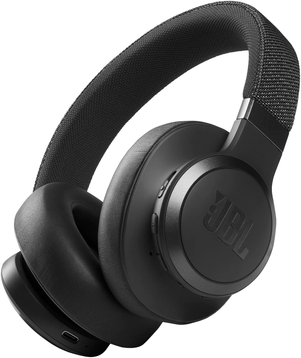 JBL Live 660NC - Wireless Over-ear Noise Cancelling headphones, JBL Signature Sound, Voice Assist, Up to 50Hrs of Battery with Speed Charging, Comfort-fit fabric headband and carrying pouch (Black)