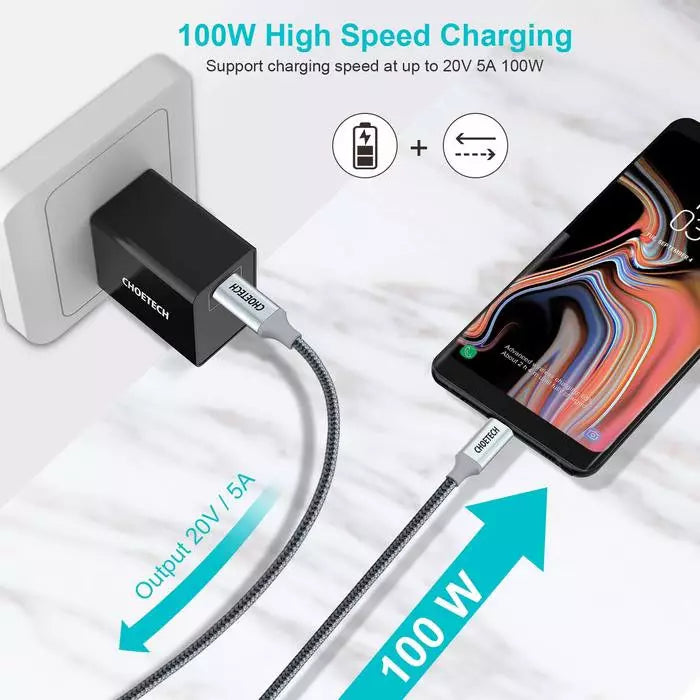 CHOETECH PD 100W USB-C to USB-C Cable 1.8M – Grey (XCC-1002)