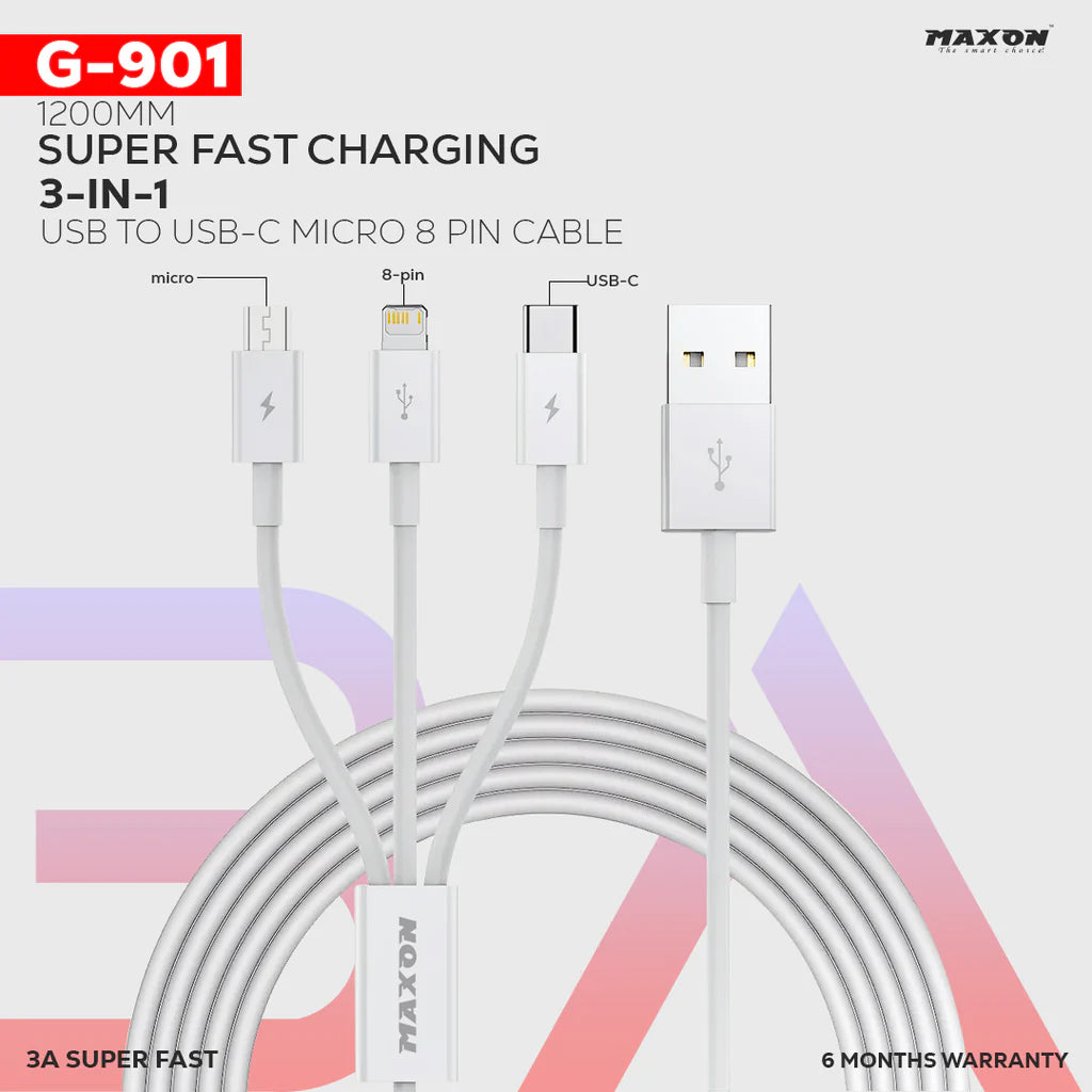 Maxon G-901 3-in-1 Fast Charging Cable